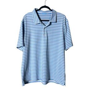 J McLaughlin Polo Shirt Mens Size XXL Short Sleeve Golf Athleisure Blue Striped